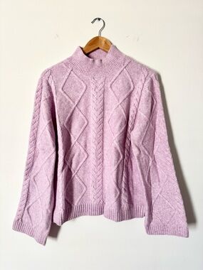 LOFT Cable Knit Mock Neck Sweater Soft Lavender Size XL NWOT